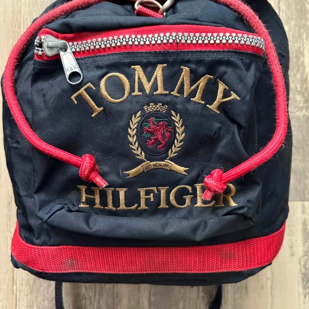 Vintage 90s Tommy Hilfiger Lion Crest Flag Backpack Sack - Picture 2 of 15